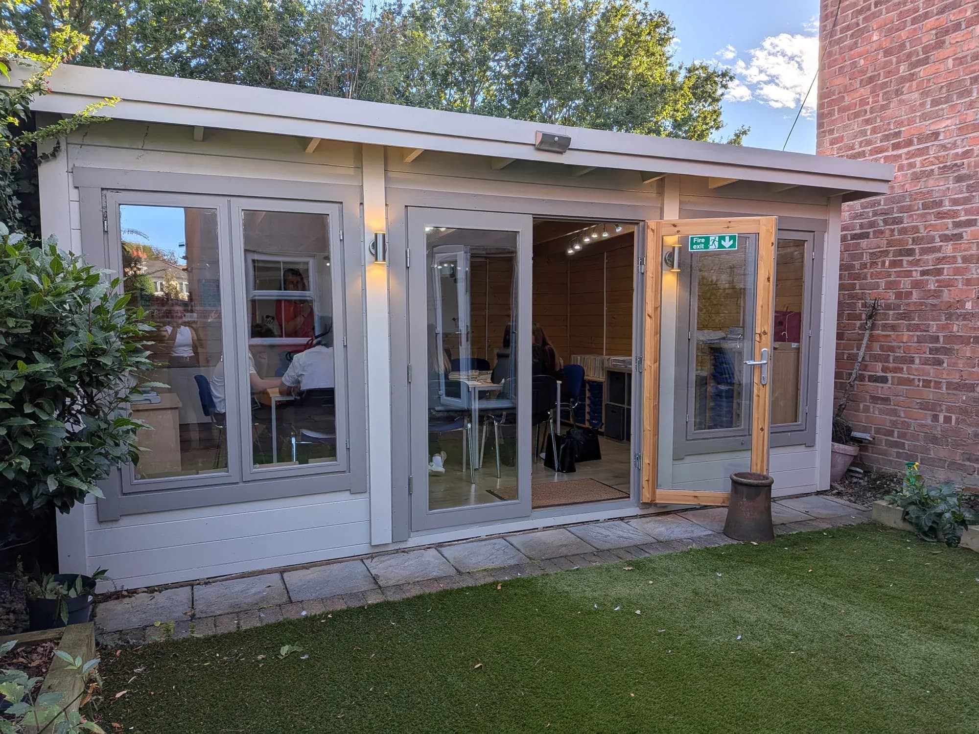 The log cabin classroom at 3 Beech Lane, Wilmslow