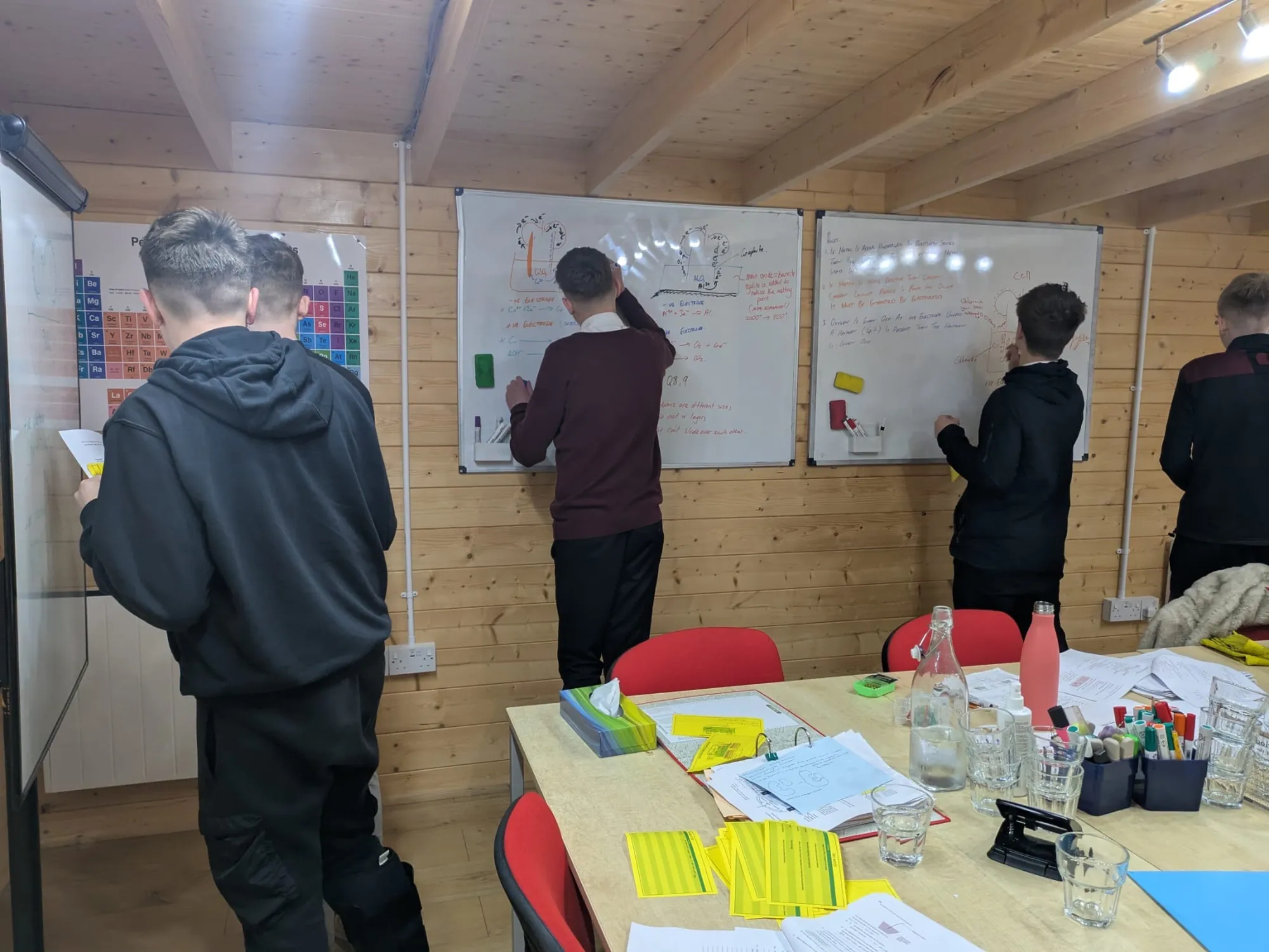 Working through problems on the whiteboards